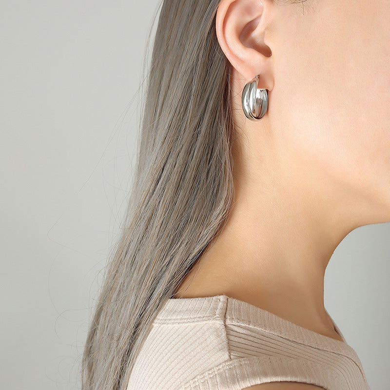 Wholesale Titanium Steel 18k Gold Plated Double Piece U Shape Earrings
